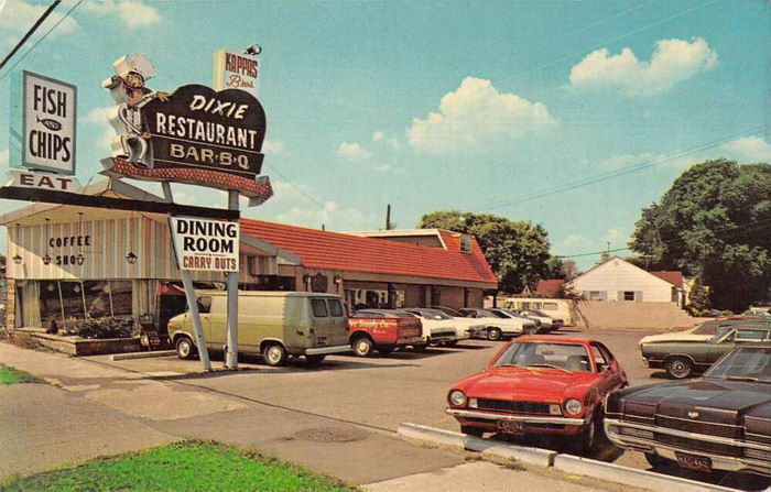 Dixie Bar B.Q. Restaurant - Old Postcard (newer photo)